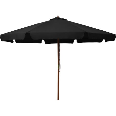 Parasol d'extérieur avec mât en bois 330 cm noir