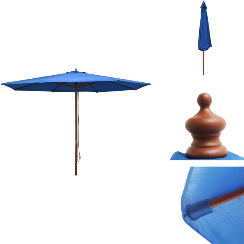 Vidaxl - Parasol d'extérieur avec mât en bois 350 cm Bleu - Parasol Jardin - Parasol Exterieur - Parasol Bois - Parasol Bleu - Parasol Rectangulaire