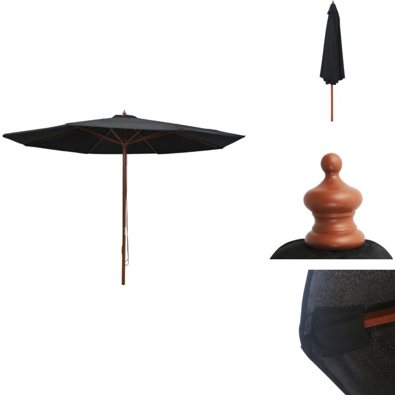 Vidaxl - Parasol d'extérieur avec mât en bois 350 cm Noir - Parasol D'extérieur - Parasol Jardin - Parasol Bois - Parasol Rectangulaire - Parasol Noir