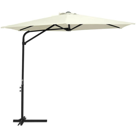 Parasol d'extérieur déporté avec mât en acier 300cm Blanc sable