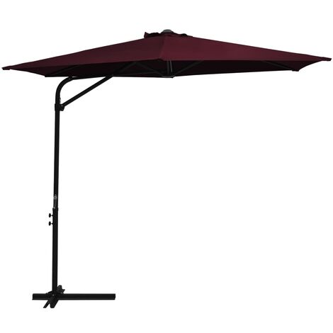 Parasol d'extérieur déporté avec mât en acier 300cm Rouge bordeaux