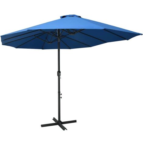 Parasol d'extérieur et poteau en aluminium 460x270 cm Bleu vidaXL