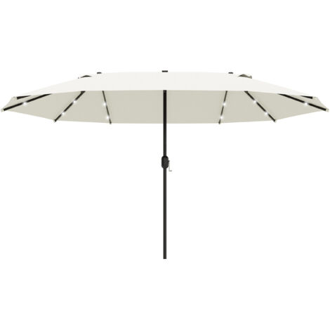 Parasol doble con LED, 440 x 256 cm, parasol de jardín con manivela, gran parasol de patio para jardín y terraza, color blanco crema