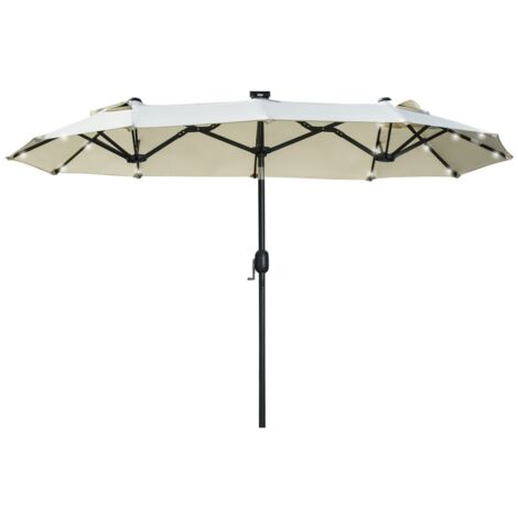 Parasol double 292x150x218 cm beige, inclinaison réglable, LED intégrée, polyester et acier, pour terrasse et piscine (Sans socle)