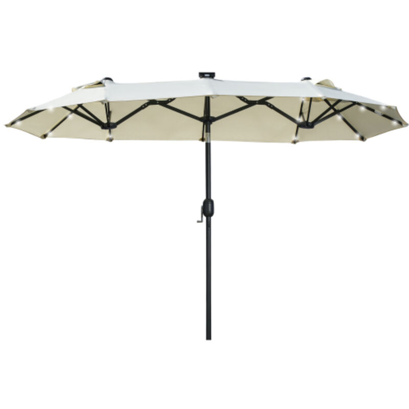 Parasol Double 295x219 cm avec Éclairage LED, Inclinaison Réglable, Parasol de Jardin en Polyester et Acier, Beige, pour Terrasse et Piscine