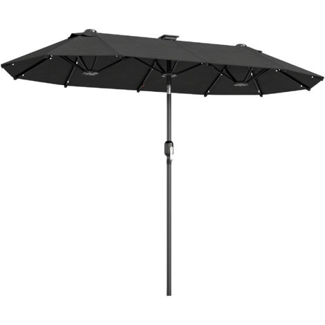 Parasol double 3x1,5m avec lampe solaire, manivelle et 2 aérations, gris