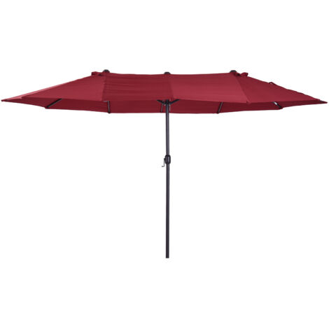 Parasol Double 455 x 270 cm – Parasol de Jardin XXL Ovale – Grand Parasol de Marché avec Manivelle – Protection Solaire Terrasse – Bordeaux