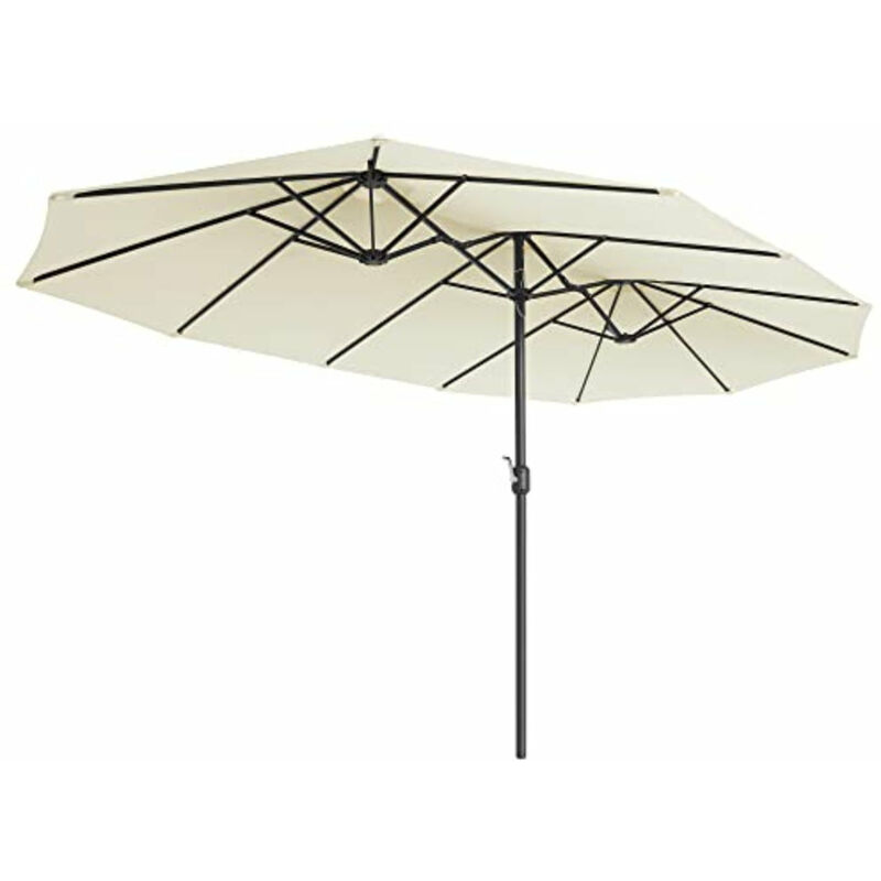 Parasol double 460 x 270 cm ombrelle extra large pour terrasse protection UPF 50+ avec manivelle pour jardin extérieur piscine plage sans socle beige