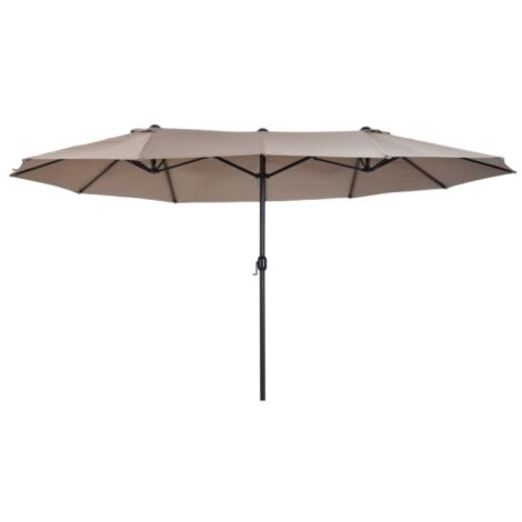 Parasol double avec manivelle, dimensions 460 x 270 x 240 cm, couleur marron clair. Convient parfaitement aux jardins, terrasses et espaces extérieurs.