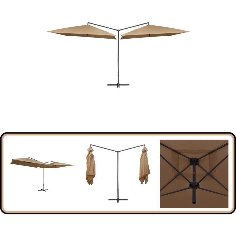 Vidaxl - Parasol double avec mât en acier 250 x 250 cm Taupe - Parasol Double - Parasol Jardin - Parasol Taupe - Parasol Résistant Aux uv - Parasol