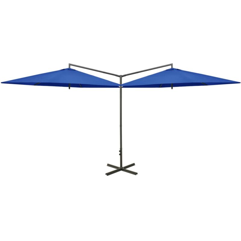 Parasol double avec mât en acier bleu azuré 600 cm