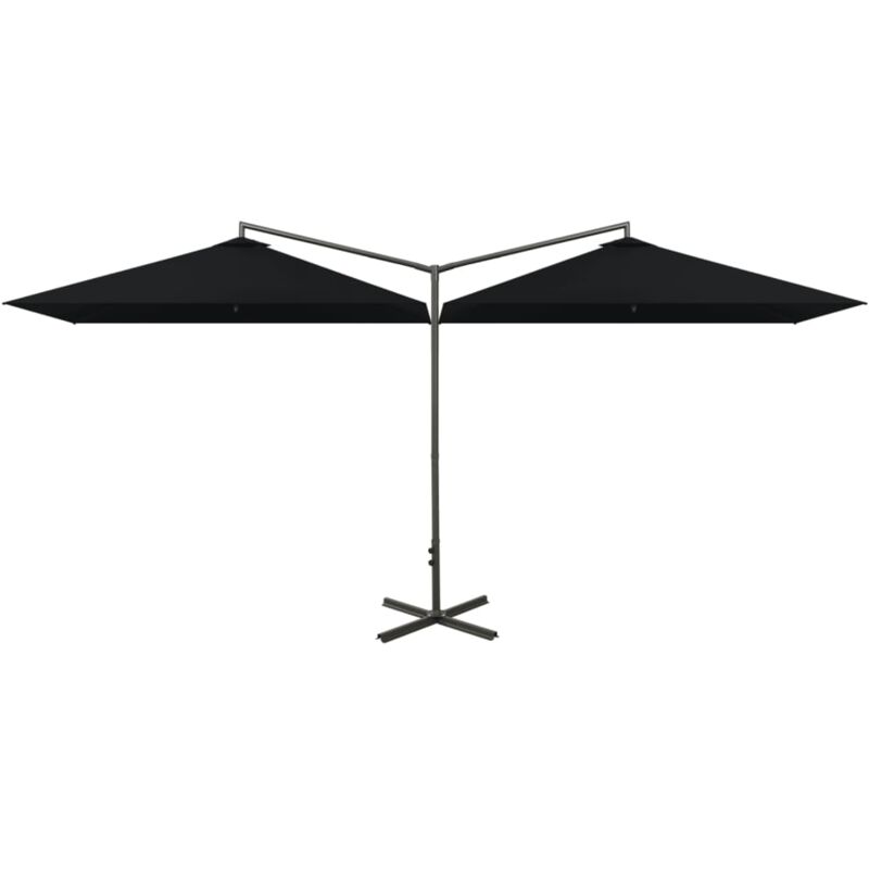 Parasol double avec mât en acier noir 600 x 300 cm
