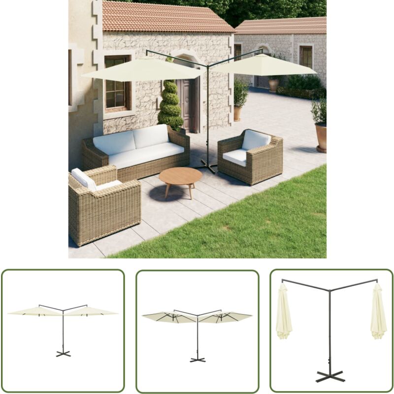 The Living Store Parasol de jardin double avec mât en acier sable 600 cm - Parasol De Jardin - Parasol Double - Parasol Beige - Parasol Rectangulaire