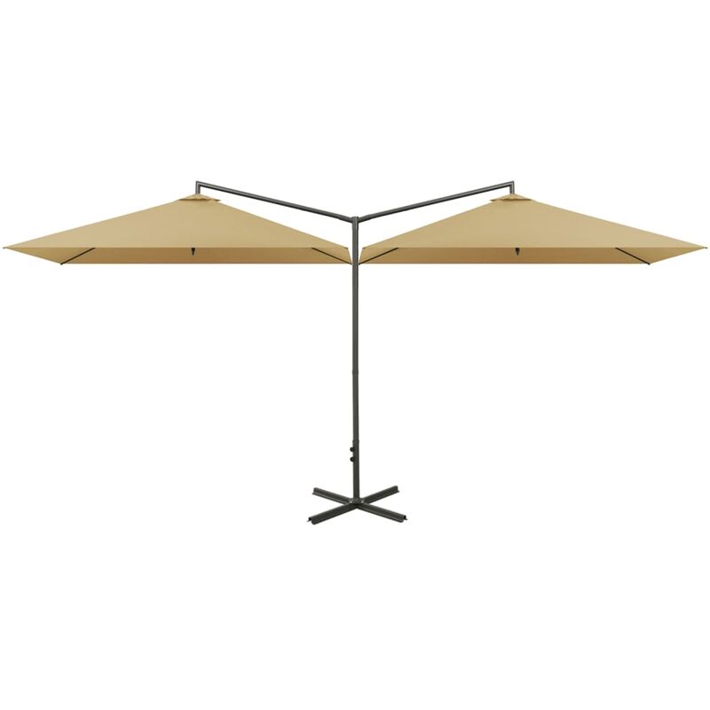 Parasol de jardin double avec mât en acier taupe 600x300 cm Vidaxl