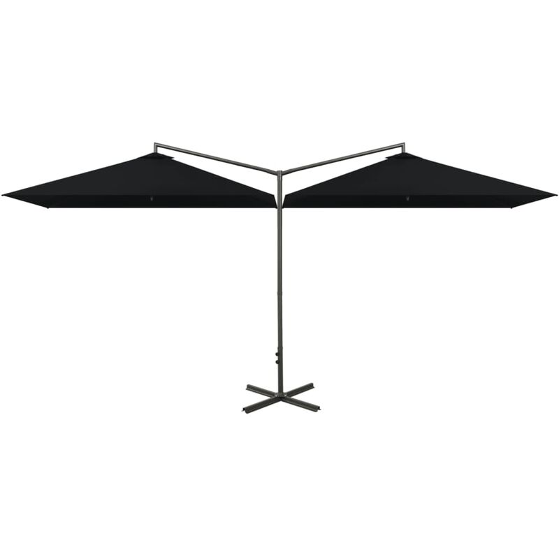 Parasol de jardin double avec mât en acier noir 600x300 cm Vidaxl