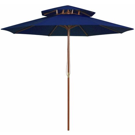 Parasol double avec mât en bois Bleu 270cm