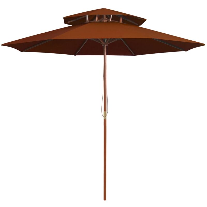 Parasol double avec mât en bois terre cuite 270 cm