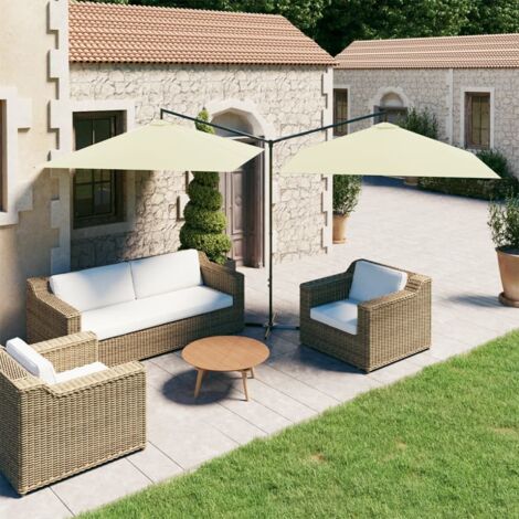 Parasol double avec mât, Parasol pour Balcon Jardin Plage Terrasse, en acier Sable 600x300 cm OIB9013E