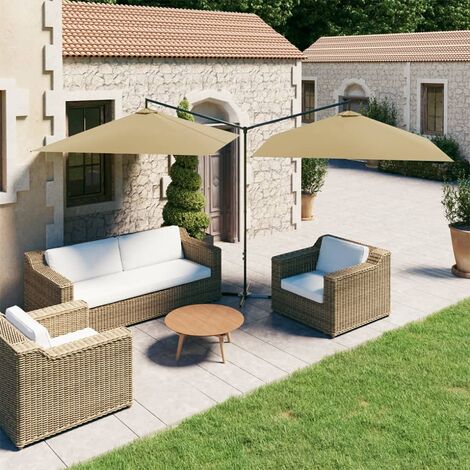 Parasol double avec mât, Parasol pour Balcon Jardin Plage Terrasse, en acier Taupe 600x300 cm OIB5511E