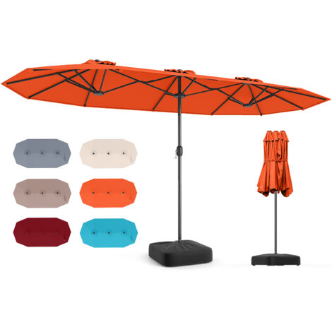Parasol Double de Jardin 396x201 CM, Parasol Extra Large avec Manivelle et Socle Robuste, Parasol Jumeau pour Cour, Patio, Terrasse, Orange