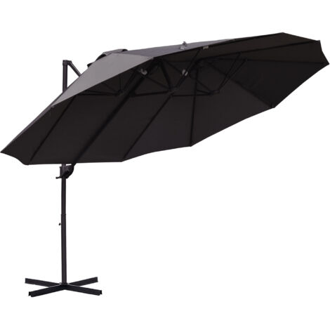 Parasol double déporté gris foncé 440 x 270 x 250 cm manivelle réglable,protection solaire pour jardin et balcon.