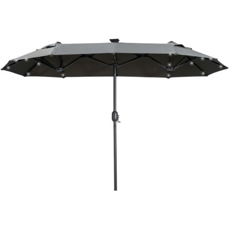Parasol double ovale 292x150x218 cm LED, résistant au vent, polyester/acier gris foncé, idéal terrasse et piscine (Sans socle)