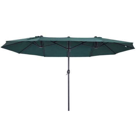 Parasol double ovale à manivelle 460x270x240cm, voile d'ombrage vert foncé pour jardin, terrasse et marché (Sans socle)