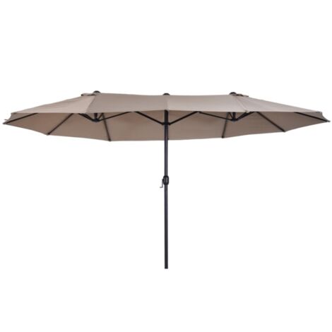 Parasol double ovale café clair à manivelle 460x270x240cm - Voile d'ombrage pour jardin et terrasse (Sans socle)