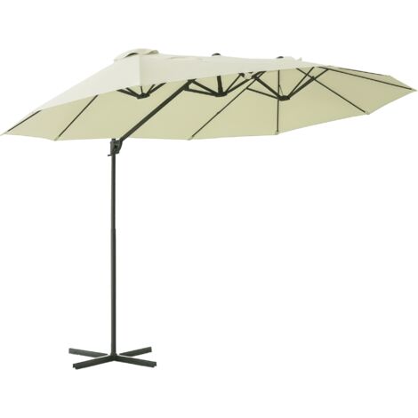 Parasol double ovale Outsunny, 445 x 260 cm, parasol déporté à manivelle, parasol de jardin, parasol de marché, blanc crème