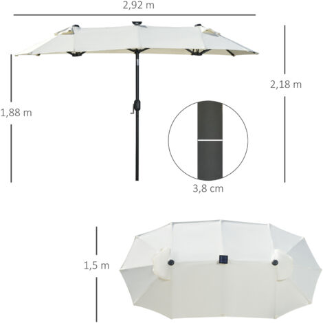 Parasol double, parasol de terrasse, inclinable, avec panneau solaire, 35 LED, structure en acier, beige, 2,92 x 1,50 x 2,18 m