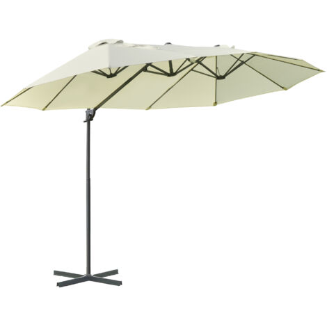 Parasol double, parasol déporté, parasol double à manivelle, parasol de jardin réglable, protection solaire, métal, blanc crème, 440 x 270 x 250 cm