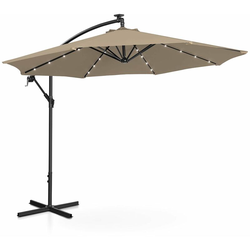 Parasol déporté avec led - taupe - rond - diamètre 300 cm - inclinable