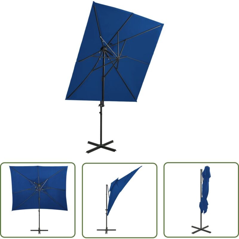 Les Tendances - The Living Store Parasol de jardin en porte-à-faux à double toit bleu azuré - Parasol Jardin - Parasol Extérieur - Parasol Bleu