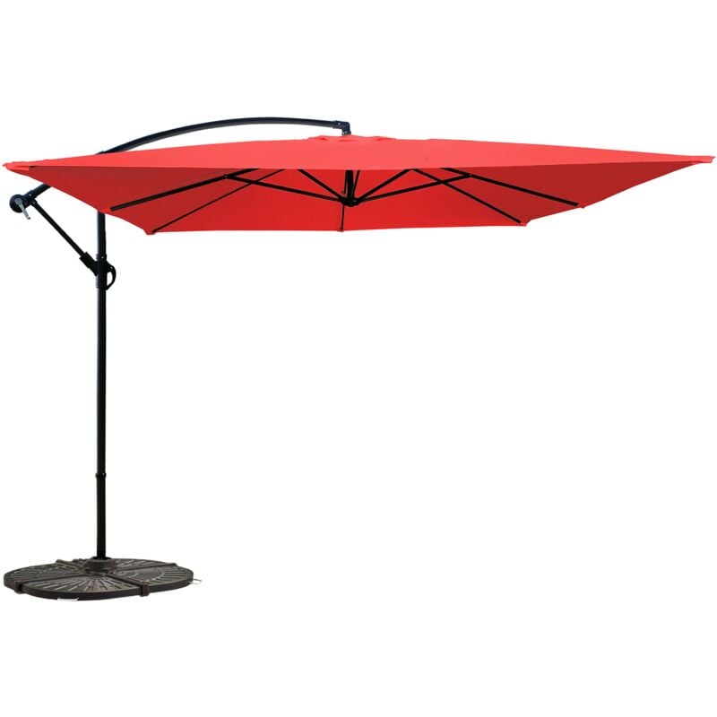 Oviala - Parasol déporté 3x3m et 4 dalles à lestées aluminium rouge - Rouge