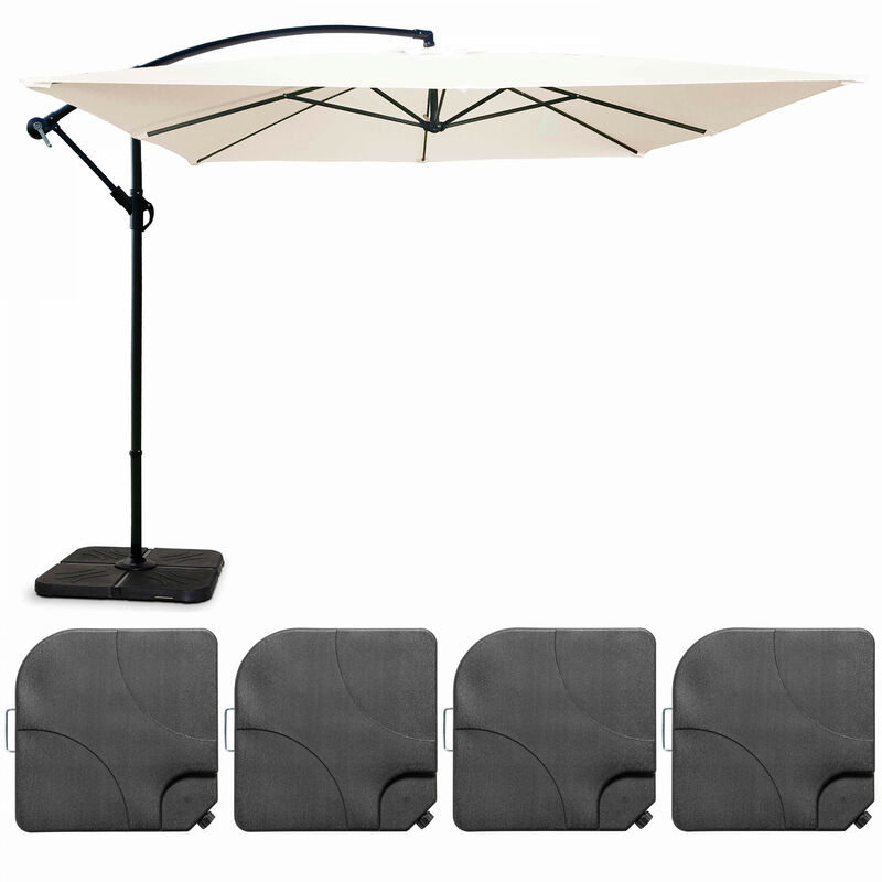 Parasol déporté 3x3m et 4 dalles à remplir aluminium blanc
