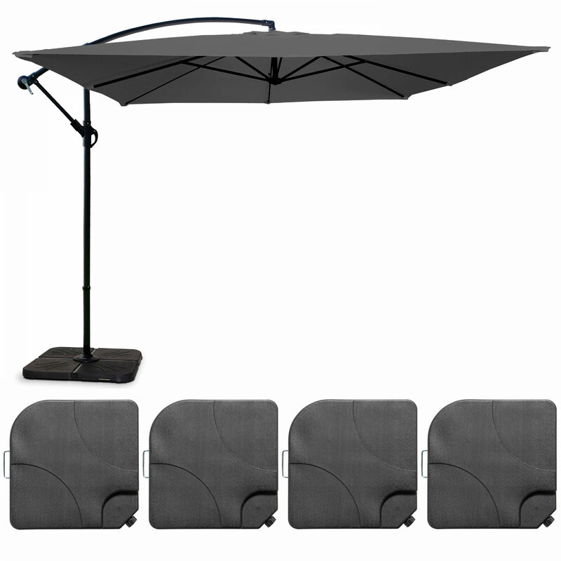 Oviala - Parasol déporté 3x3m et 4 dalles à remplir aluminium gris