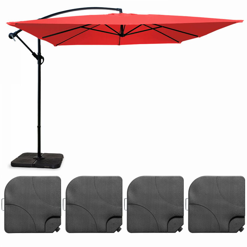 Oviala - Parasol déporté 3x3m et 4 dalles à remplir aluminium rouge
