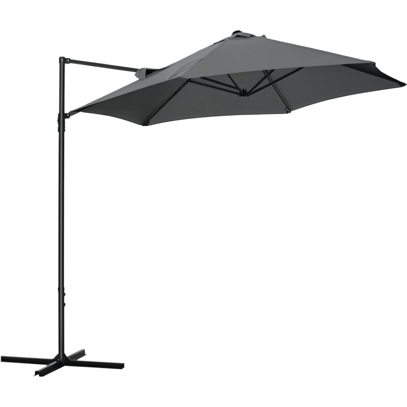 Parasol déporté octogonal inclinable pivotant ø 256 cm acier polyester gris anthracite