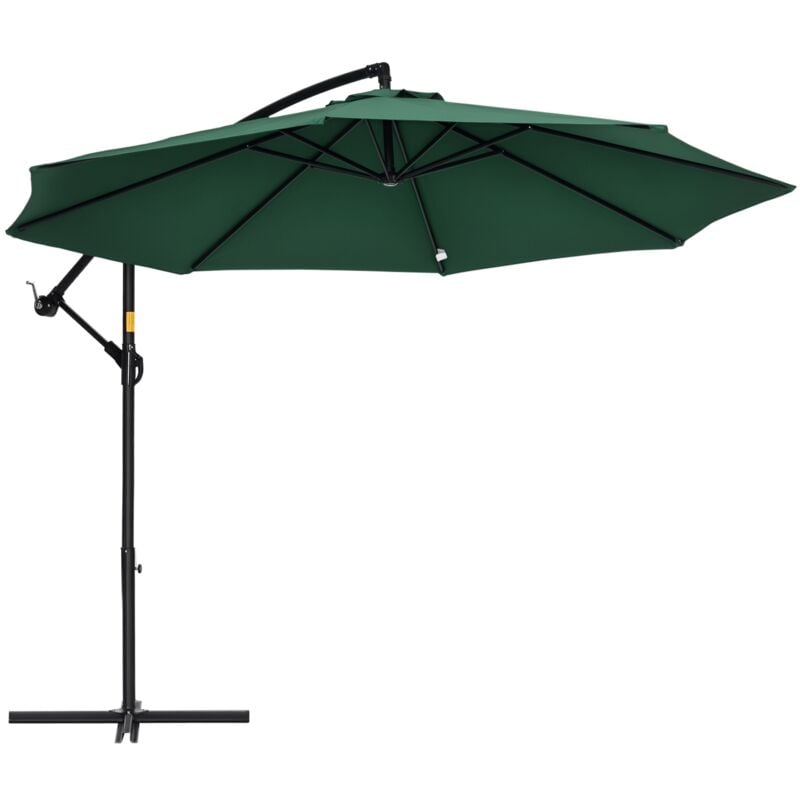 Parasol déporté octogonal inclinable pivotant manivelle pied acier ø 2,9 x 2,4H m vert