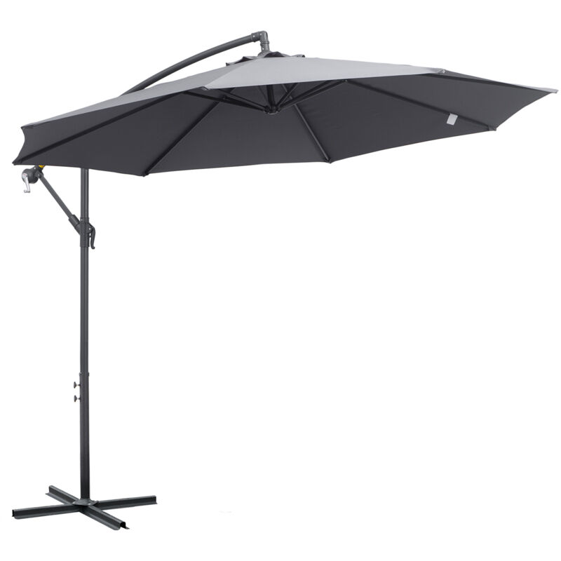 Outsunny - Parasol déporté octogonal rabattable dia. 3 m parasol de jardin avec pied en croix gris