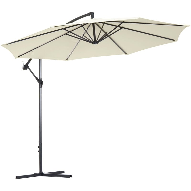 Outsunny - Parasol déporté octogonal inclinable rabattable diamètre 3 m parasol de jardin avec pied en croix crème - Crème