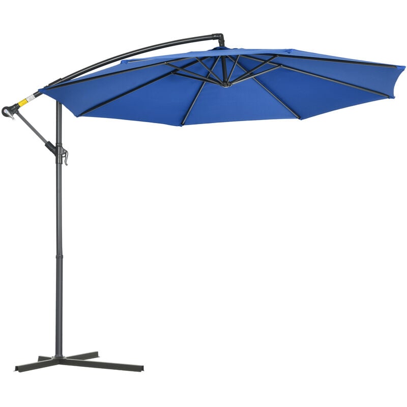 Parasol déporté octogonal inclinable rabattable diamètre 2,97 m parasol de jardin avec pied en croix bleu