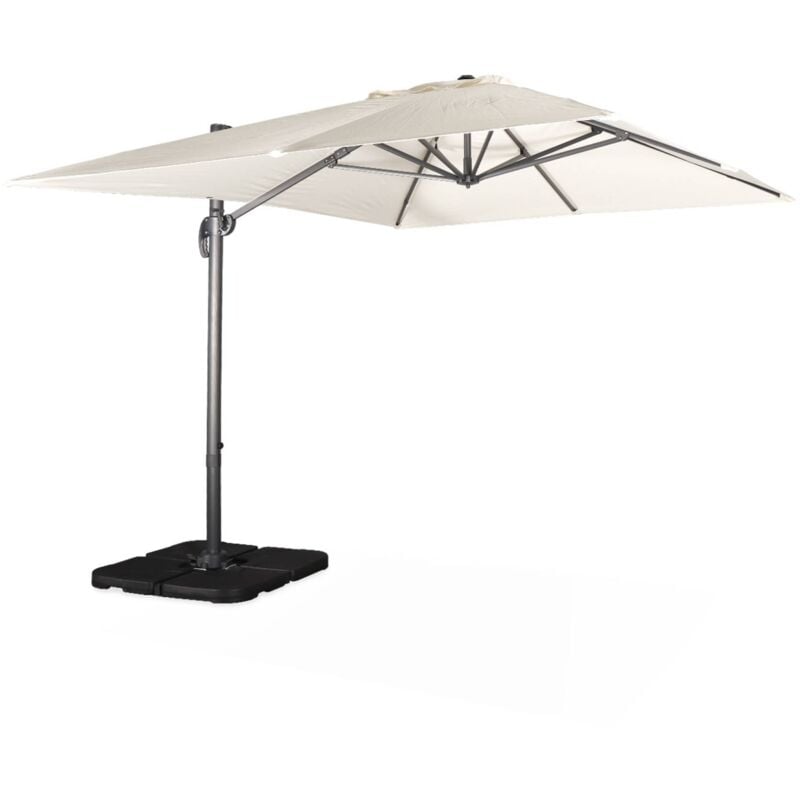 Sweeek - Parasol déporté rectangulaire écru 3x4m + dalles à lester 50x50cm