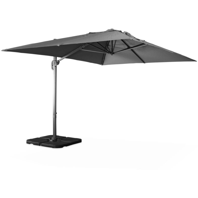 Sweeek - Parasol déporté rectangulaire gris 3x4m + dalles à lester 50x50cm