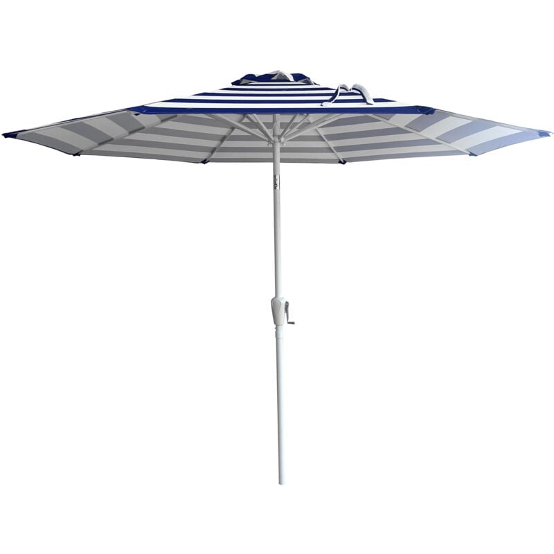 Happy Garden - Parasol droit bandol rond 2,70m de diamètre à rayures bleues