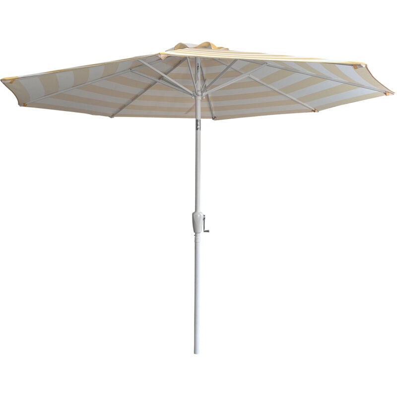 Happy Garden - Parasol droit bandol rond 2,70m de diamètre à rayures jaunes