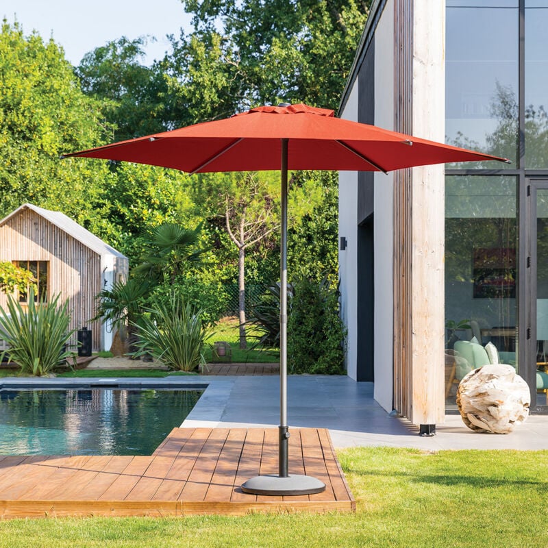 Parasol droit carré Soya Ambre 2,7m en acier et polyester - Hespéride