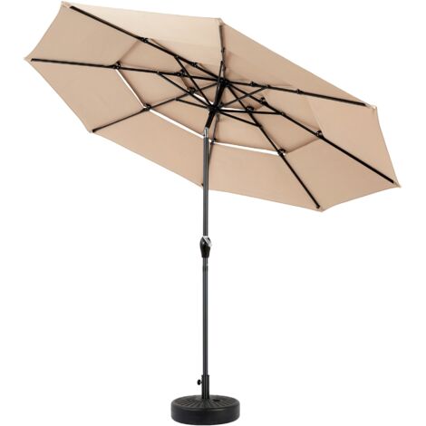 Parasol droit de Jardin 294 cm, rond, avec inclinable, manivelle, 3 couches bâche en polyester de haute qualité, meubles de jardin - Kaki