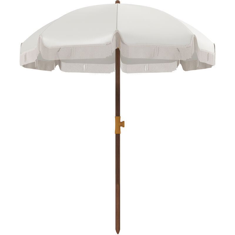 Parasol droit de plage jardin style bohème à franges UV40+ crème - Crème