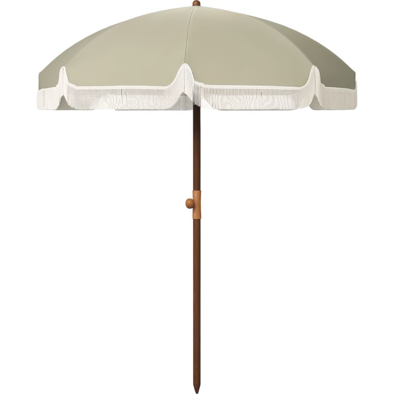 Parasol droit de plage jardin style bohème à franges UV40+ vert
